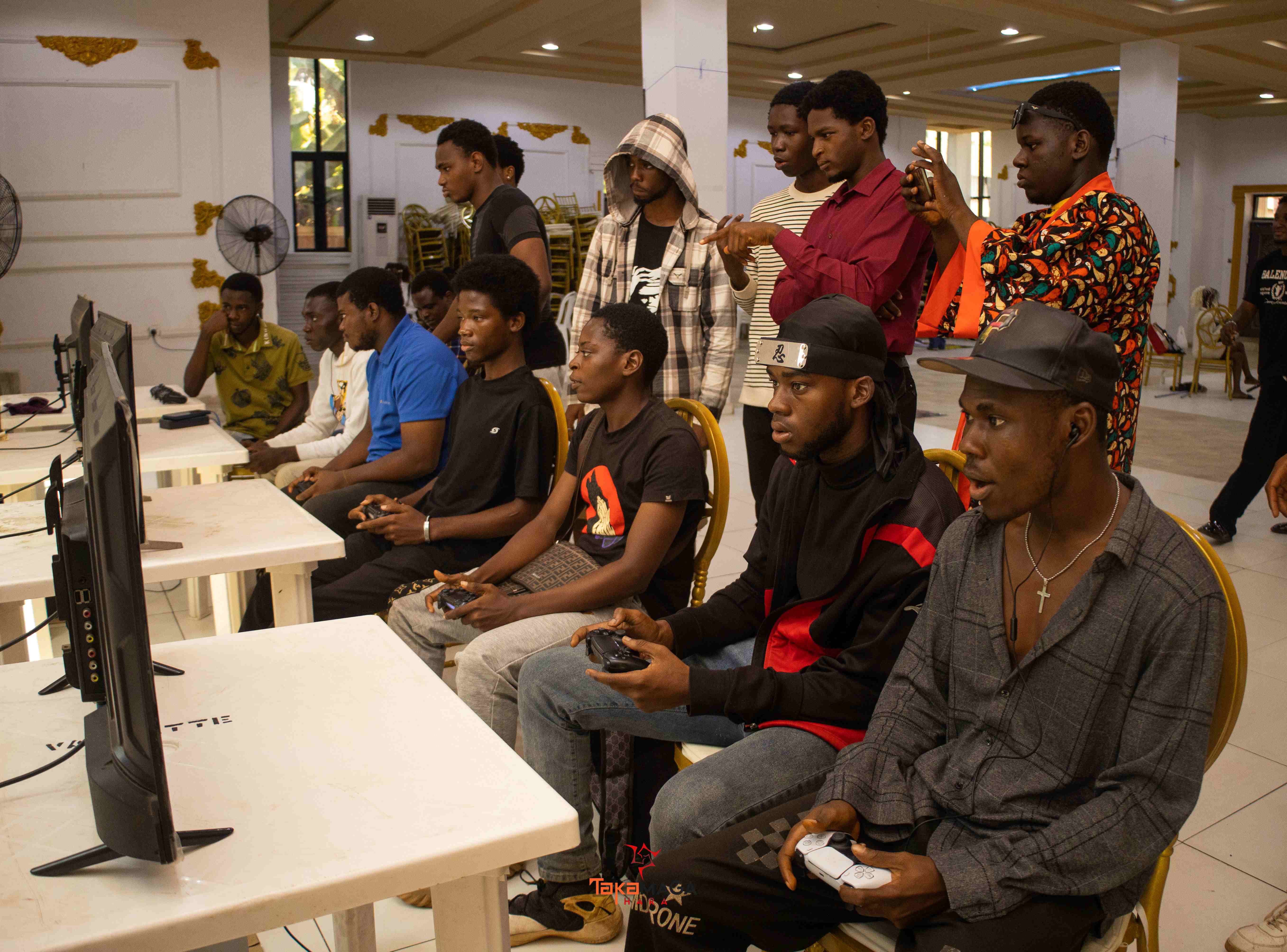 Crowd at a vibrant festival with lights